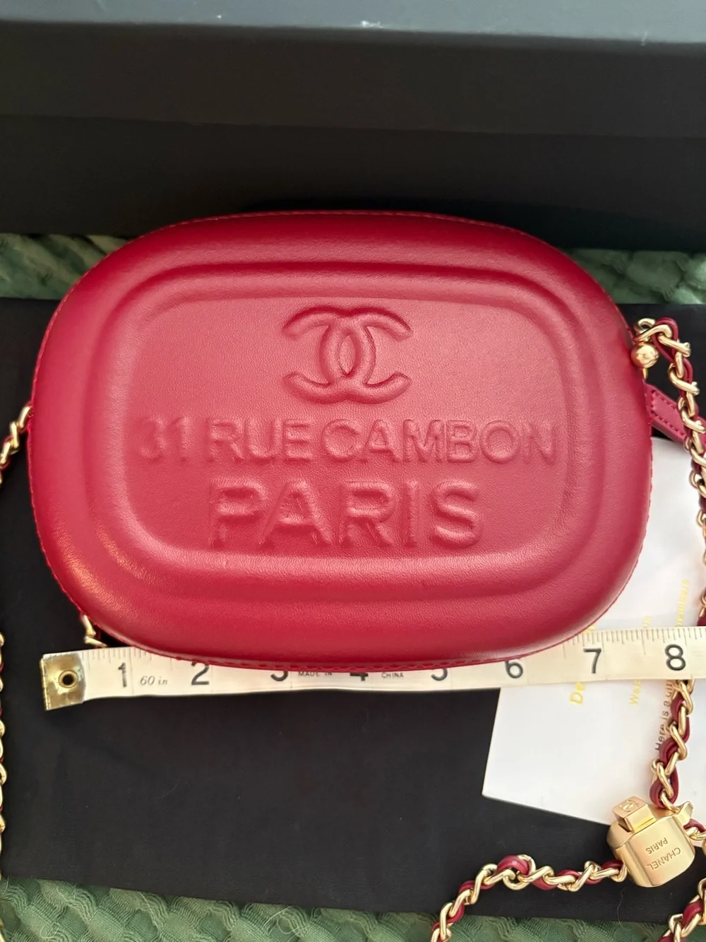 Chanel Red Leather Crossbody Bag - St. Rue Cambon Paris Embossed VIP gift